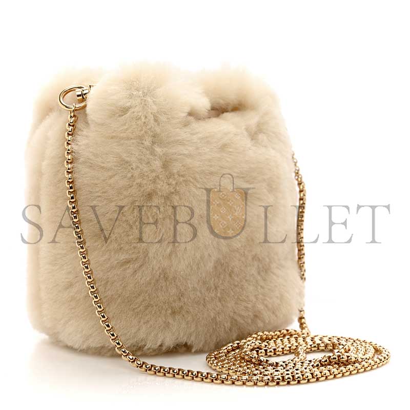 Pra*a ecru sheepskin mini pouch 1nr016 (9.5*9*6cm)